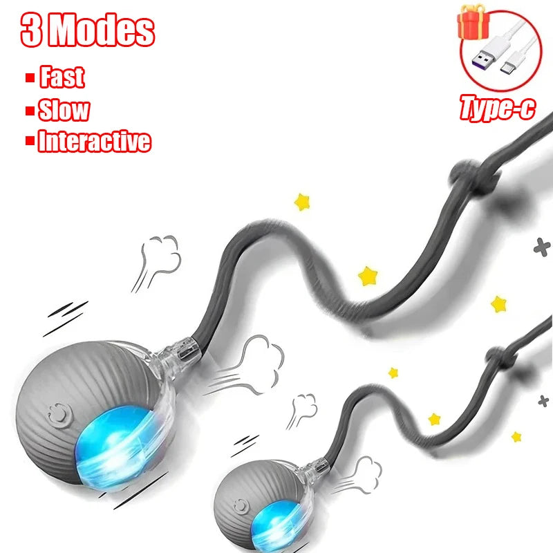 Automatic Rolling Cat Ball Toy with Faux Tail