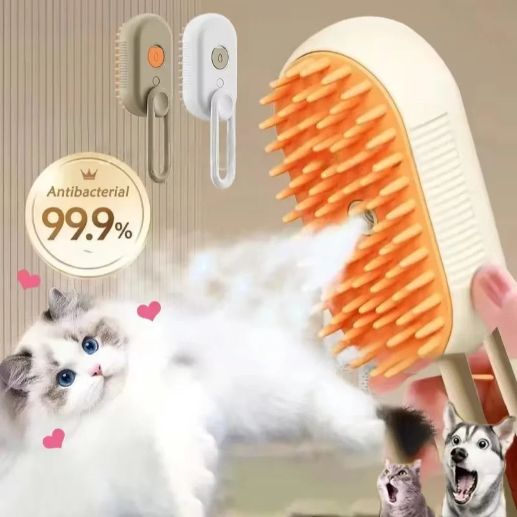 3-in-1 Cat & Dog Grooming Brush with Spray & Steam