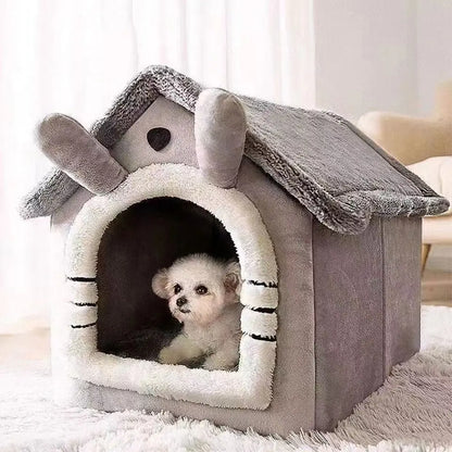 Small Dog & Cat House Bed | Warm Washable Teddy Pet Bed
