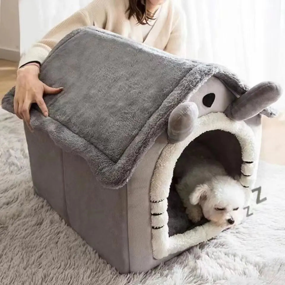 Small Dog & Cat House Bed | Warm Washable Teddy Pet Bed