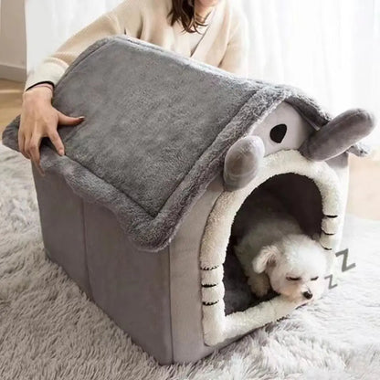 Small Dog & Cat House Bed | Warm Washable Teddy Pet Bed