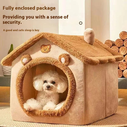 Small Dog & Cat House Bed | Warm Washable Teddy Pet Bed