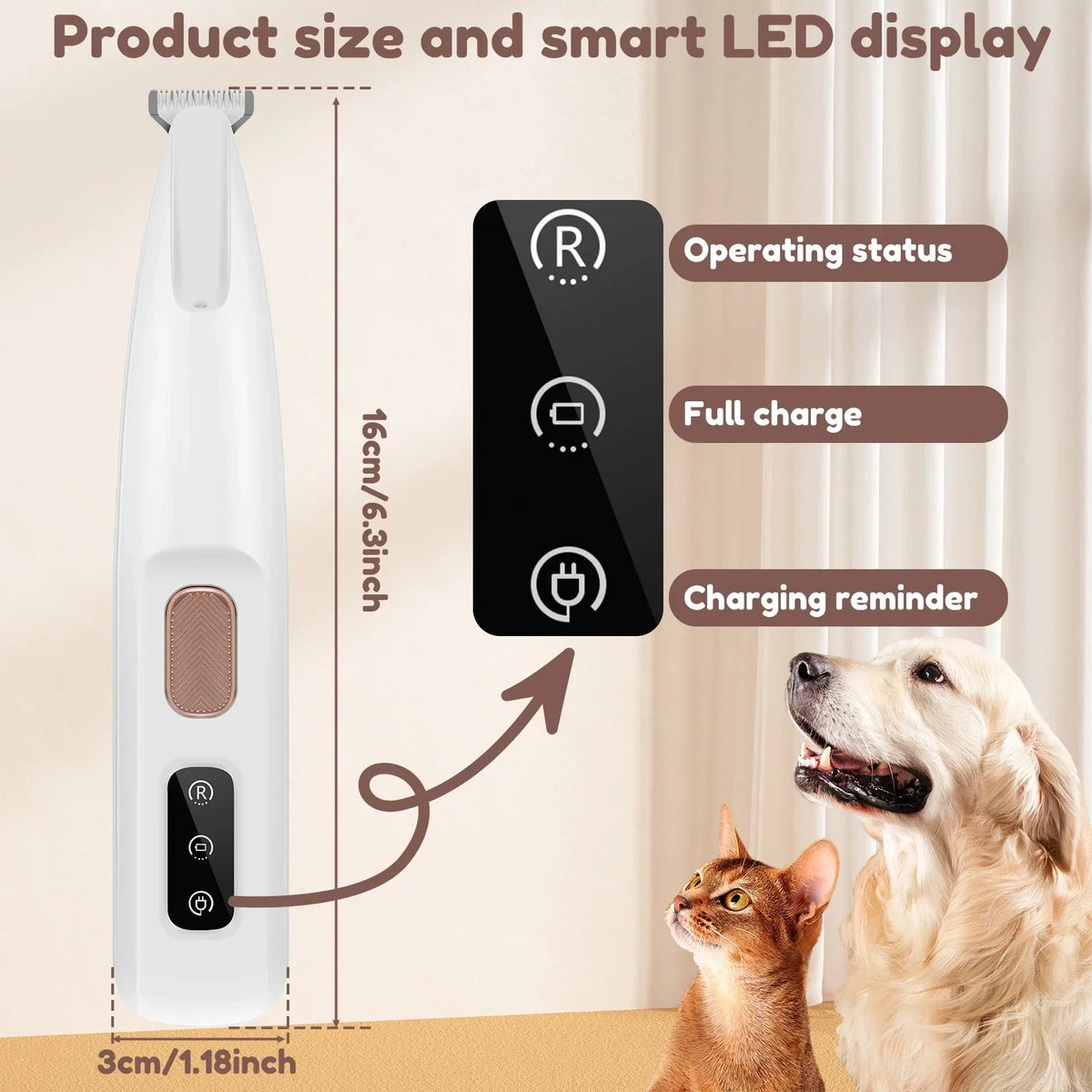 Waterproof Dog Paw Trimmer with LED Light & 18mm Blade