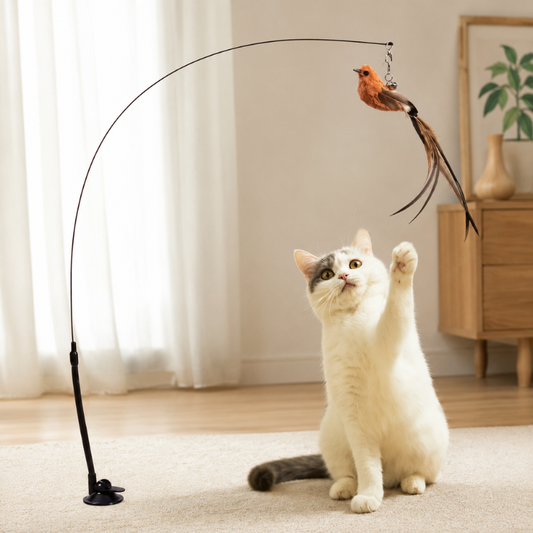 Suction Cup Feather Cat Teaser Toy with Simulated Bird