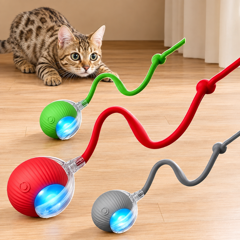 Automatic Rolling Cat Ball Toy with Faux Tail