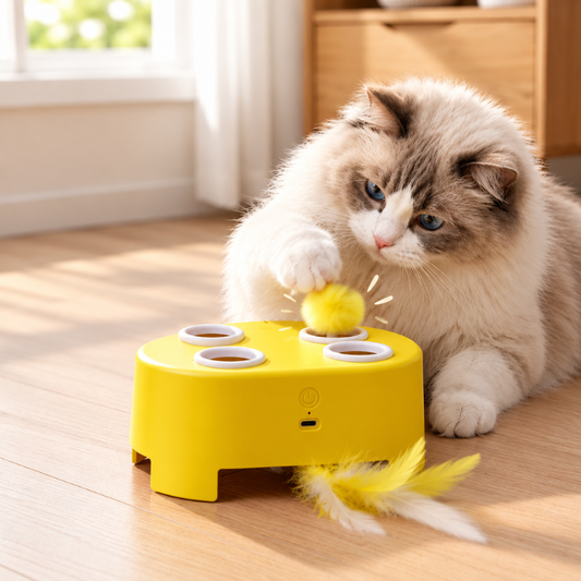 Multifunctional Electric Whack-a-Mole Cat Toy with Rotating Feather